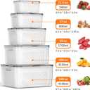 5 PCS Large Fruit Storage Containers for Fridge with Removable Colanders, Airtight Food Storage Containers with 5 Lids, 4 in 1 Produce Containers Keep Berry Fruits Vegetable Food Meat Fresh Longer
