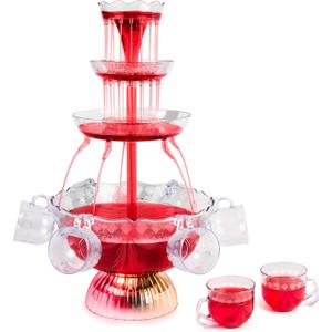 Nostalgia LPF230 3-Tier Lighted Party Fountain, Holds 1.5 Gallons, LED Lighted Base, Includes 8 Reusable Cups
