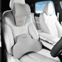 Coverado Lumbar Support and Headrest Pillow for Car, Memory Foam Ergonomic Head Neck Support Pillow for Driving Seat, Back Support and Pain Relief, Seat Cushion for Car, Driver, Office (2 Peices, Gray2)