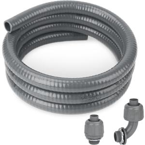 Electrical Conduit Kit 1/2'' 6FT Grey Electrical AC Whip Kit, Liquid-Tight Flexible Electrical Conduit with 90 Degree and Straight Connector Fittings