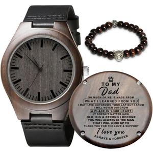 Kenon Personalized Father's Day Wooden Watches Gift for Dad Husband Man- Customized Handmade Wood Watch with Stainless Steel Strap - Graduation Valentines Christmas Birthday Gift for Men