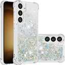Case for Samsung Galaxy S24 Case Glitter Liquid Cute Clear Phone Case Floating Quicksand Shockproof Protective Bumper Soft TPU Case for Samsung Galaxy S24 Love Sliver YB