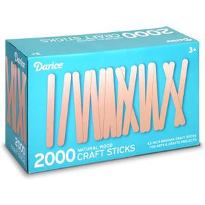 Darice 2000 Pcs Popsicle Stick, 4.5" Natural Wood Craft Sticks Supplies, Ice-Cream Stick Pop, Ages 3+