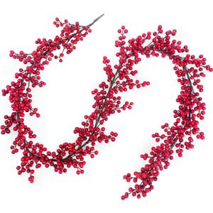 TURNMEON 6 Ft Red Christmas Garland Decorations Red Berries Garland Xmas Garlands for Decoration Christmas Artificial Garland for Mantle Fireplace Table Stairs Railing Indoor Outdoor Winter Holiday