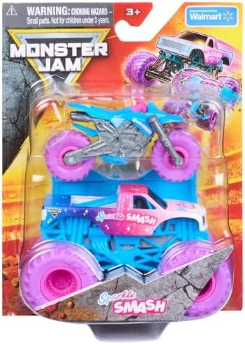 Monster Jam, Official Sparkle Smash Monster Truck and Dirt Bike 2-Pack with Accessory, 1:64 Scale, Kids Toys for Boy and Girls Ages 3 and up