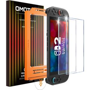 OMOTON Auto-Alignment Matte Screen Protector for Nintendo Switch 2 2025 7.9”, Matte Finish Glass Screen Protector, Dust-free Installation Tool, Bubble Free, Anti-Glare, Touch Sensitive, 2 Pack