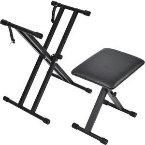 Keyboard Stand & Bench Set, Upgrade Heavy Duty Double-X Keyboard Stand, Adjustable & Portable Digital Piano Stand with Locking Straps