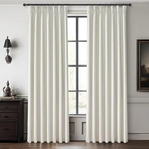 QJmydeco Beige White Linen Full Blackout Curtains 84 Inches Long, Viral Pinch Pleated Curtains with Hooks Thermal Insulated Boho Drapes for Living Room/Bedroom Window Treatment (40" Wx84 Lx2 Panels)