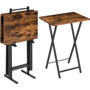 HOOBRO Folding TV Tray Table, TV Trays for Eating Set of 4 with Stand, Folding TV Dinner Tables for Small Space, Easy Assembly, Space Saving, Stable and Durable, Rustic Brown and Black BF20BZP401