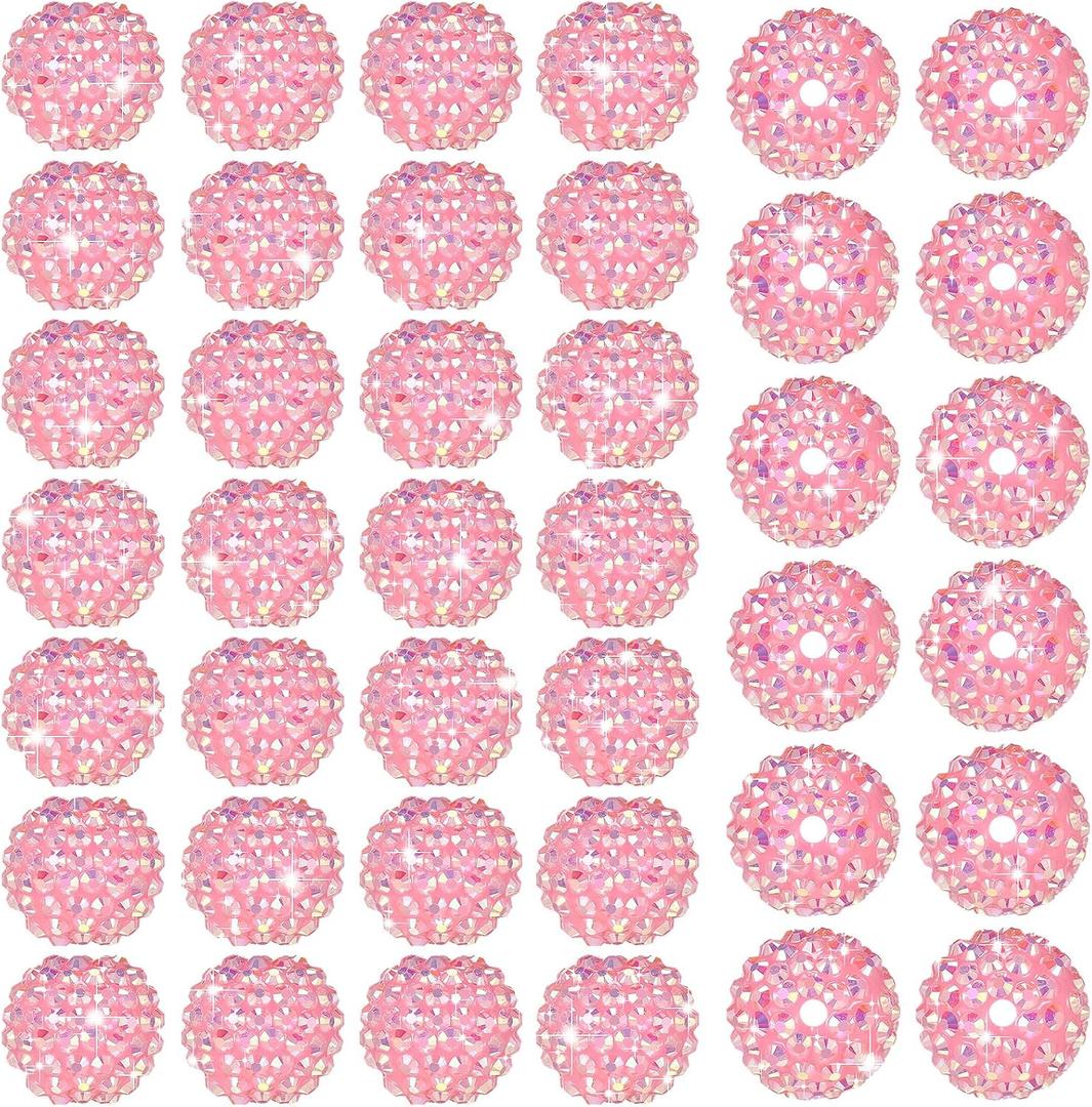 40 Pcs 20 mm Rhinestone Beads Bulk Crystal Round Disco Ball Chunky Bubblegum Beads for Pens Bracelets Charms Craft European Style Jewelry Making Supplies Christmas(Pink)