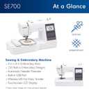 Brother SE700 Sewing and Embroidery Machine, Wireless LAN Connected, 135 Built-in Designs, 103 Built-in Stitches, Computerized, 4" x 4" Hoop Area, 3.7" Touchscreen Display, 8 Included Feet, White