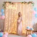 Ledido 108ft White Tulle Backdrop Curtains with Lights String - 300LED Fairy Lights Sheer Curtain Backdrop for Wedding Baby Shower Photo Shoot Birthday Party Decoration(2 Panels 58ft)White