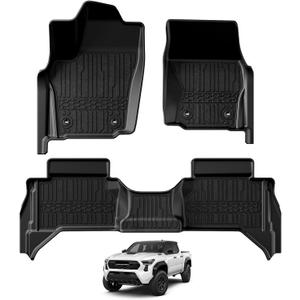 TripleAliners for Tacoma 2024 2025 Double Cab Floor Mats (Fit Auto Trans ONLY) All Weather Floor Liners Compatible with 2024+ Toyota Tacoma Accessories Front & Rear Mats, 3PCS(Not for Hybrid/Manual) (Auto Trans | 1st & 2nd Row Set)