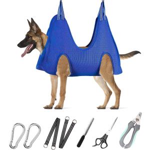 ATESON Pet Grooming Hammock with Nail Clippers/Nail Trimmers/Grooming Scissors, Dog Grooming Harness for Nail Trimming, Pet Grooming Sling Helper, XL for X-Large Dogs 80LB, Blue