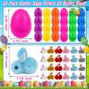 Grastfu 24 Pack Easter Eggs Fillers with Mini Bunny Plush Basket Stuffers with Toys Inside Bunny Mini Stuffed Animal, Easter Eggs Hunts Party Favors Surprise for Kids Toddlers Boys Girls