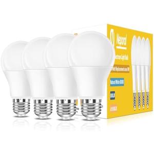 Full Spectrum Light Bulb, 6000K Natural Sunlight Bulbs, 9W 60W Equivalent LED Light Bulb, Natural Light Bulbs A19, E26/E27, 4 Pack