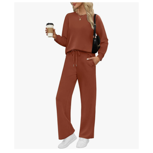 WIHOLL Lounge Sets for Women 2 Piece Travel Vacation Outfits Fall Sweatsuit Tracksuit Size XXL, Color: Caramel