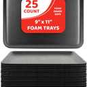 Hygloss Products Black Foam Meat Trays 9x11-Inch Black Tray for Crafts, Food, Painting, 25-Pack (9 x 11-Inch)