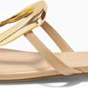 Coutgo Womens Flat Sandals Comfortable Flip Flops Slide Sandals Summer Beach Shoes with Metal Decoration (Beige), Size 8