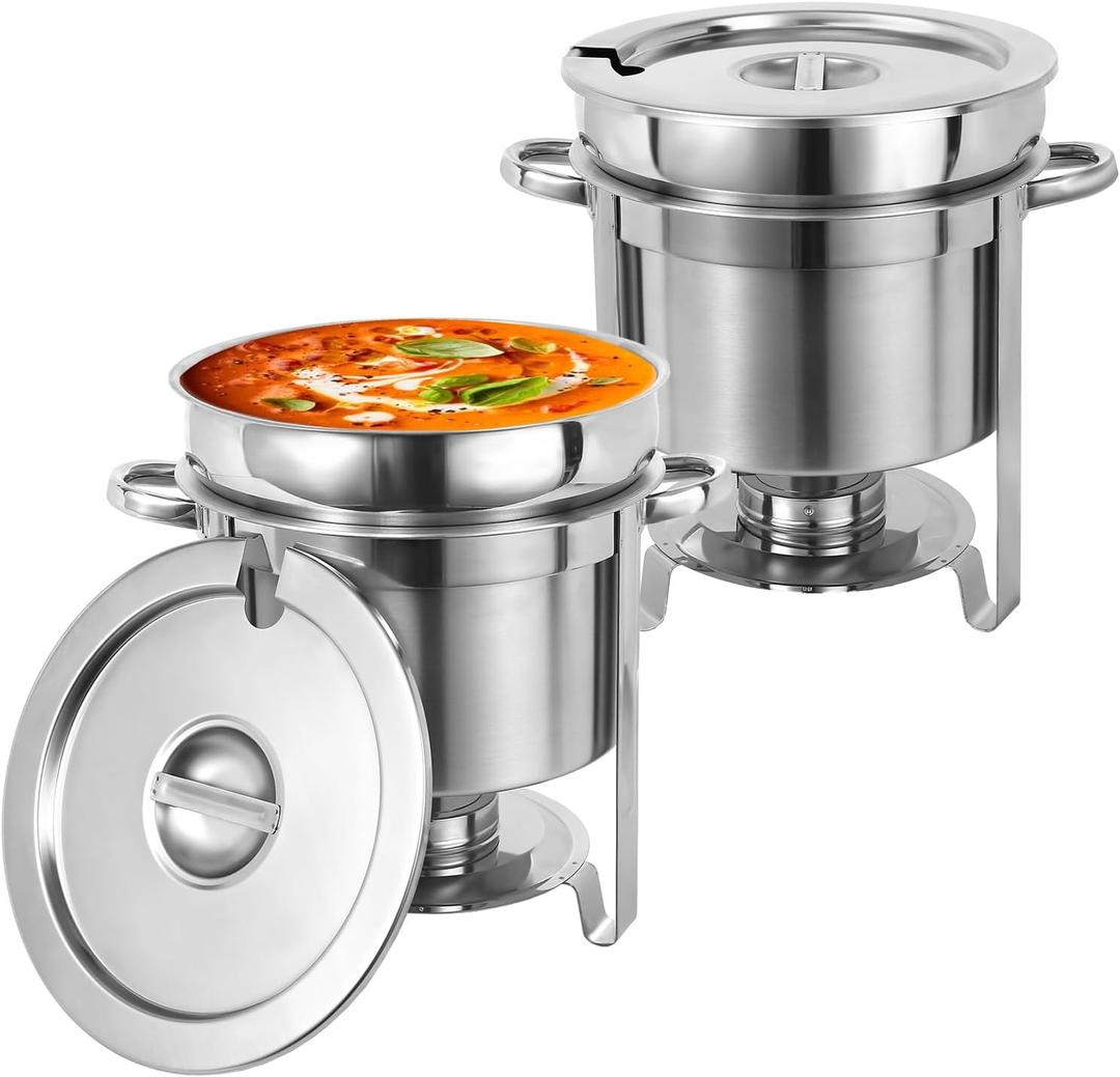 Soup Chafer 11QT, Stainless Steel Round Soup Warmer, Set of 2