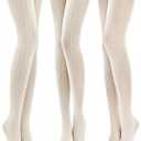 JaGely 1/2/3 Pair White Lace Tights for Women White Fishnet Hollow out Knitted Tights Lolita Stockings Lace Strips Pantyhose, S/M