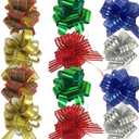 allgala Christmas Themed Pull Bow Flowers 12-pc 6 Inch Large Christmas Pull Bows for Gift Wrapping Tree Holiday Decoration-GP90033