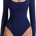 Avidlove Bodysuits for Women Long Sleeve Body Suits Womens Scoop Neck Bodysuit Double Lined Tops (Large, Navy Blue)