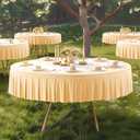 2 Pack Champagne Spandex Round Tablecloths 60 inch, Stretchy Fitted 5FT Table Cloths Wrinkle Free Round Table Covers with Skirt for Wedding Banquet Birthday Party Buffet Restaurant