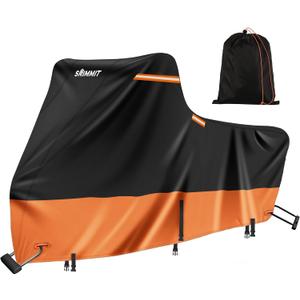 Motorcycle Cover Heavy Duty,420D Moped Cover Waterproof Outdoor with Nano Coating,5 Reflective Strips,Air Vents,3 Windproof Buckles,Antenna Zipper (1XL 86"x 39"x 51" Black & Orange)