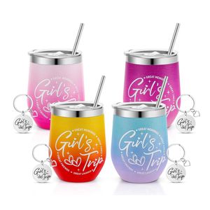 Ovveroche 3 Pack Girl's Trip Tumbler Set with Lids 12 Oz Stainless Steel Travel Wine Tumbler for Girls Women Friendship Travel Weekend Trip Vacation Bachelorette Party Camping Gifts