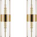 2-Light Modern Brushed Titanium Gold Wall Sconce, 100W Crystal Luxury Wall Light Fixtures Set of 2, 200LM Gold Vertical Rod Design, for Living Room, Bedroom, Bathroom, Vanity(Gold)