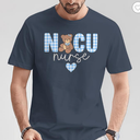 NICU Nurse Bear Funny Nursing Girls Women Scrub Gingham T-Shirt, Medium