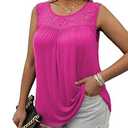 Ahlaray Women's Crewneck Lace Sleeveless Summer Casual Loose Tank Tops Basic Shirts, Rose, Large