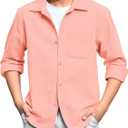 Haloumoning Boys Linen Button Down Shirts Kids Long Sleeve Dress Shirts School Uniform Shirt 5-14 Years, 130