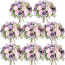 Geosar 8 Bundles Artificial Peonies Flowers Fake Silk Peony Bouquet Faux Peonies Flowers Bulk for Decoration Vase Floral Arrangements Wedding Party Table (Gray Purple,Light Purple)