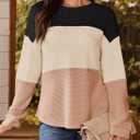 Dokotoo Womens Tops Casual Long Sleeve Waffle Knit Oversized Shirts Crewneck Color Block Pullover Sweatshirts (L)