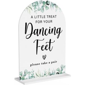 Acrylic Wedding Sign A Little Treat for Your Dancing Feet Signs for Ceremony Modern Calligraphy Arch Acrylic Table Top Signs for Wedding Reception and Event Party Table Decor (White Eucalyptus Leaves)