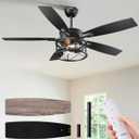 EDISHINE 42 Black Farmhouse Ceiling Fans with Lights, Remote Control, Dimmable, 6 Speeds, 5 Wood Blades, DC Reversible Motor, Timer, Noiseless, Small Rustic Fan for Bedroom Living Room Kids Room (Black & Grey Oka)