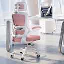 TRALT Ergonomic Office Chair - Desk Chair with Adjustable Headrest Lumbar Support Computer Chair - Mesh Comfy Chair with Flip-up Armrests - Gaming Chairs for Adults Home Office (Leather, White) (Pack of 1)