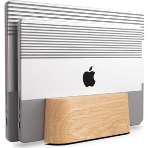 COREMINDED Adjustable Dual Vertical Laptop Stand for Desk, Wooden Laptop Holder, MacBook Pro Stand, Wood Mac Air Dock