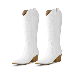 Arromic Cowboy Boots for Women Comfortable Women's Embroidered Western Cowgirl Knee High Boots Pointed Toe Zipper Chunky Heel Country Outfit Retro Tall Boots Size 9