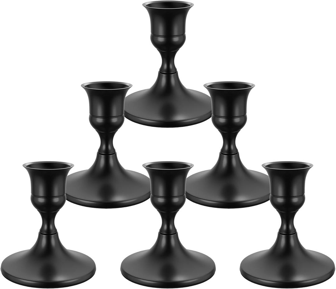 Zeochyni 6PCS Black Taper Candle Holders, Vintage Metal Candlestick Holders for Dinner Room Table Centerpiece or Mantel Wedding Party Decor (Set of 6)