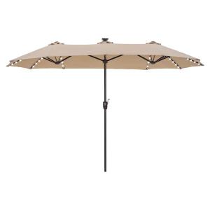13 ft. Steel Market 8-Color Solar LED Lights Patio Umbrella in Beige