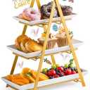 YHOSSEUN 3 Tier Serving Tray, Porcelain Tiered Tray Stand, 10+12+14 Inch Serving Platters and Trays with Collapsible Sturdier Rack, 3 Tiered Serving Stand Dessert Stands Treat Table Display Set, Gold