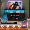 WLIVE TV Stand Dresser for 50,55,60 inch TV, Entertainment Center with LED Lights & Fabric Drawers, Dresser TV Stand for Bedroom and Living Room with Open Shelves, Black