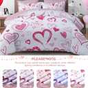Valentine's Day Red Duvet Cover Set Queen Size,3 Piece Microfiber Reversible Bedding Set,Includes 1 Duvet Cover 90"x90" with Zipper Closure & 2 Pillow Shams,Comforter Not Included (Pink Heart 1)