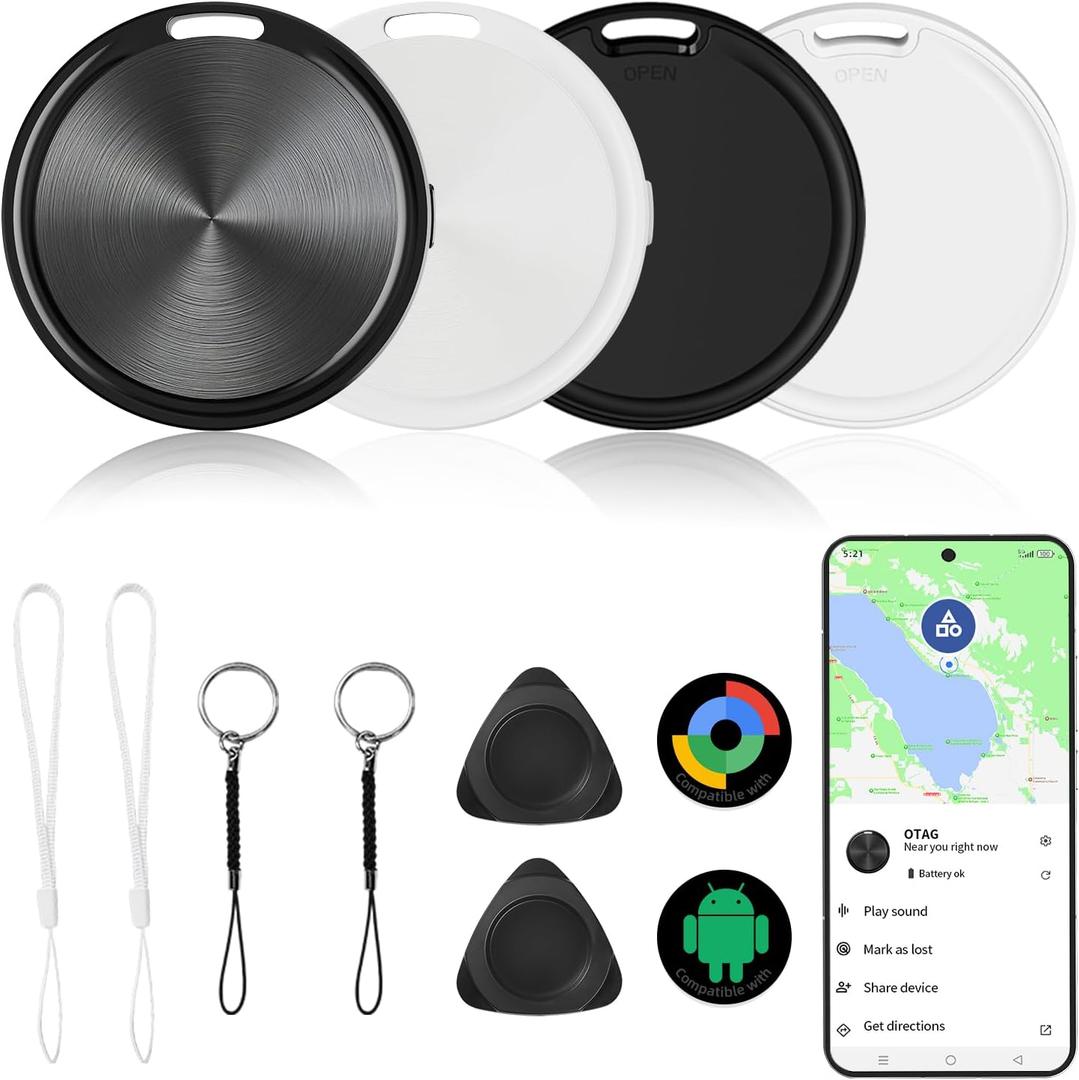 Air Tracker Smart Tags for Android 4 Pack, Bluetooth Luggage Tracker Anti Lost Item Finder with Holder Case Compatible with Google's Find Hub for Key, Backpack, Luggage, Wallet, Precise Position