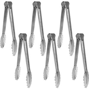 6 Pack 9 Inch Serving Tongs Gold Stainless Steel Kitchen Tongs,Non-Slip & Easy Grip Buffet Tongs, Gold Food Tongs for Salad, Ice, Cooking, Bread, Fruit,Barbecue (Silver/6 pcs)