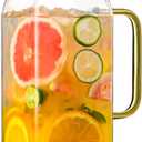 2 Quart (2 Liter 68 oz) Square Glass Pitcher with Lid and Spout, Water Pitchers with Handle for Fridge, Borosilicate Glass Carafe for Hot/Cold Drink, Large Jug for Iced Tea, Coffee, Beverage, Cold (67.6 Ounces, Gold)