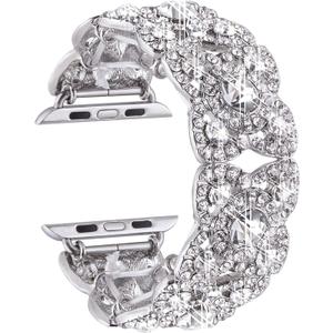VIQIV Bling Bands for Compatible with Apple Watch 38/40/42/44/41/45/46/49mm Ultra Iwatch Series 11 10 9 8 7 6 5 4 3 SE SE2, Diamond Rhinestone Stainless Steel Metal Bracelet Wristband Strap for Women (Silver)